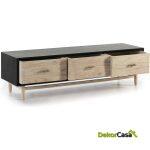 Mueble Tv 160X45X45 Madera Natural Con Pátina Gris 3 Cajones