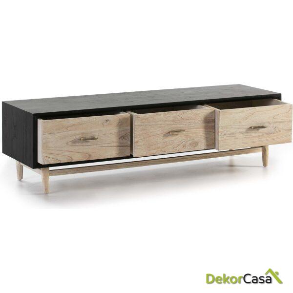 Mueble Tv 160X45X45 Madera Natural Con Pátina Gris 3 Cajones