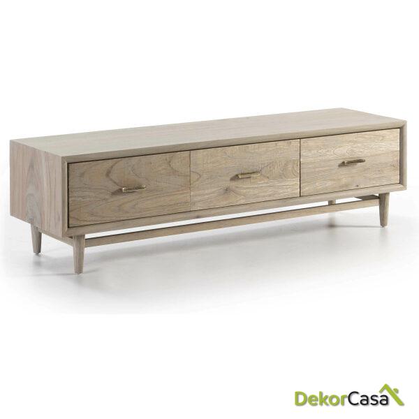 Mueble Tv 160X45X45 Madera Natural Con Pátina Gris 3 Cajones