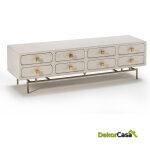 Mueble Tv 160X45X50 Metal Oro/Madera Blanco 8 Cajones