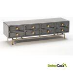 Mueble Tv 160X45X50 Metal Oro/Madera Gris 8 Cajones