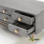 Mueble Tv 160X45X50 Metal Oro/Madera Gris 8 Cajones