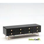 Mueble Tv 160X45X50 Metal Oro/Madera Negro 8 Cajones