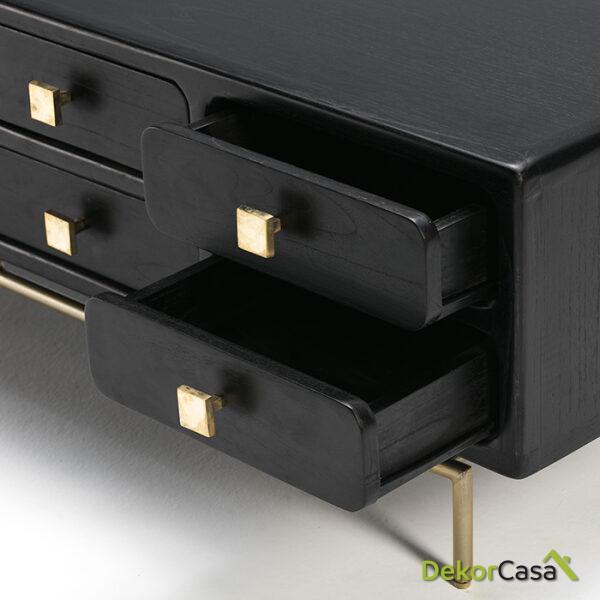 Mueble Tv 160X45X50 Metal Oro/Madera Negro 8 Cajones