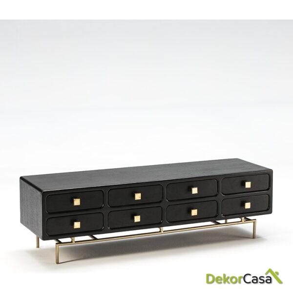 Mueble Tv 160X45X50 Metal Oro/Madera Negro 8 Cajones