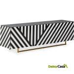 Mueble Tv 175X44X46 Cristal Blanco/Negro/Acero Dorado