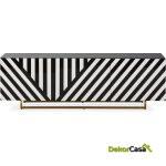 Mueble Tv 175X44X46 Cristal Blanco/Negro/Acero Dorado