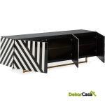 Mueble Tv 175X44X46 Cristal Blanco/Negro/Acero Dorado