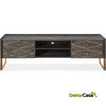 Mueble Tv 176X45X55 Madera Gris/Metal Dorado