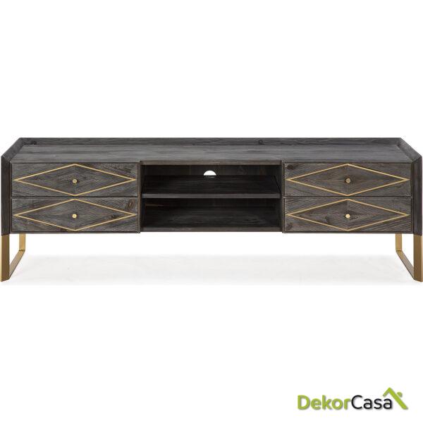 Mueble Tv 176X45X55 Madera Gris/Metal Dorado