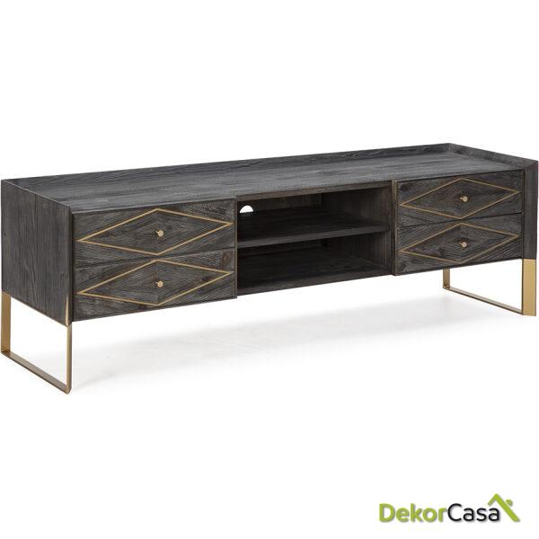 Mueble Tv 176X45X55 Madera Gris/Metal Dorado