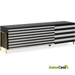 Mueble Tv 180X44X46 Cristal Blanco/Negro/Acero Dorado