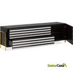 Mueble Tv 180X44X46 Cristal Blanco/Negro/Acero Dorado