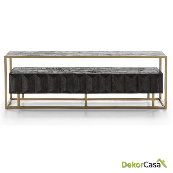 Mueble Tv 180X45X61 Madera Marrón Oscuro/Metal Dorado