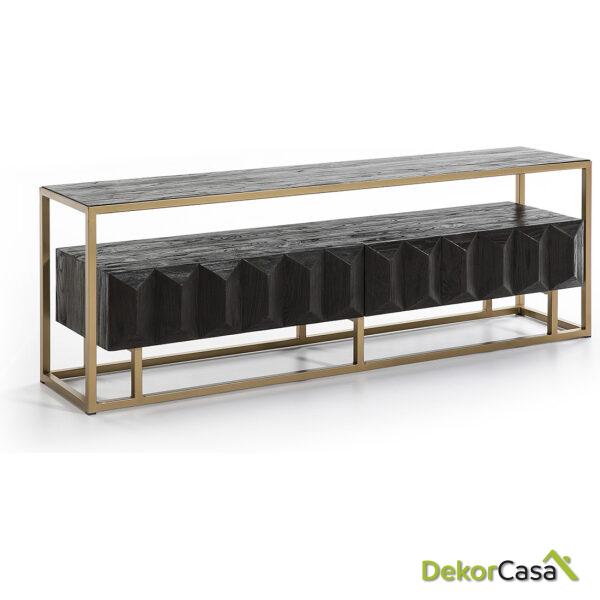 Mueble Tv 180X45X61 Madera Marrón Oscuro/Metal Dorado