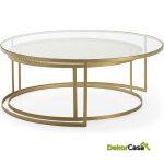 Set/2 Mesa De Centro 120X120X46 Cristal/Ratán/Metal Dorado