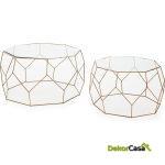 Set/2 Mesa De Centro 92X92X49 / 73X73X44 Cristal/Metal Dorado