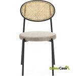 Silla 44X53X83 Metal Negro/Ratán Natural/Tela Gris