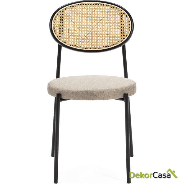 Silla 44X53X83 Metal Negro/Ratán Natural/Tela Gris