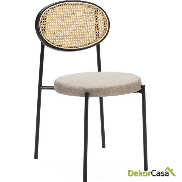 Silla 44X53X83 Metal Negro/Ratán Natural/Tela Gris