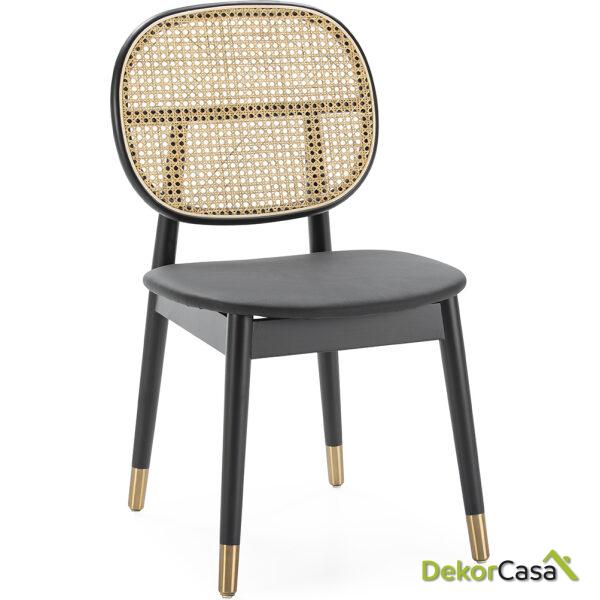 Silla 47X54X86 Madera/Metal/Ratán Negro/Dorado/Natural