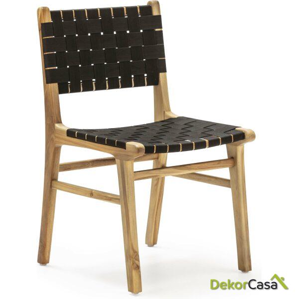 Silla 50X56X87 Madera De Teca/Tejido Nylon Natural/Negro