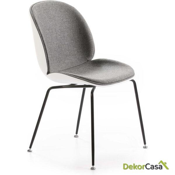 Silla 54X58X84 Metal Negro/Abs Blanco/Tela Gris