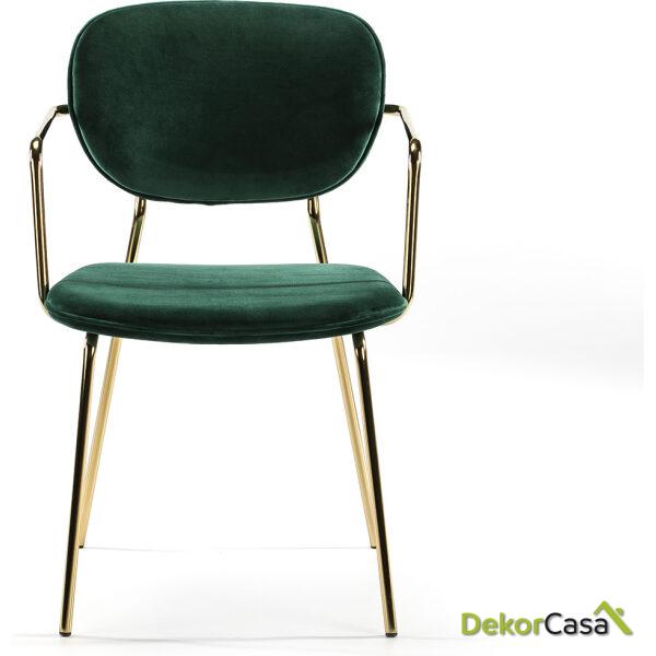 Silla 55X55X82 Metal Dorado/Tela Verde