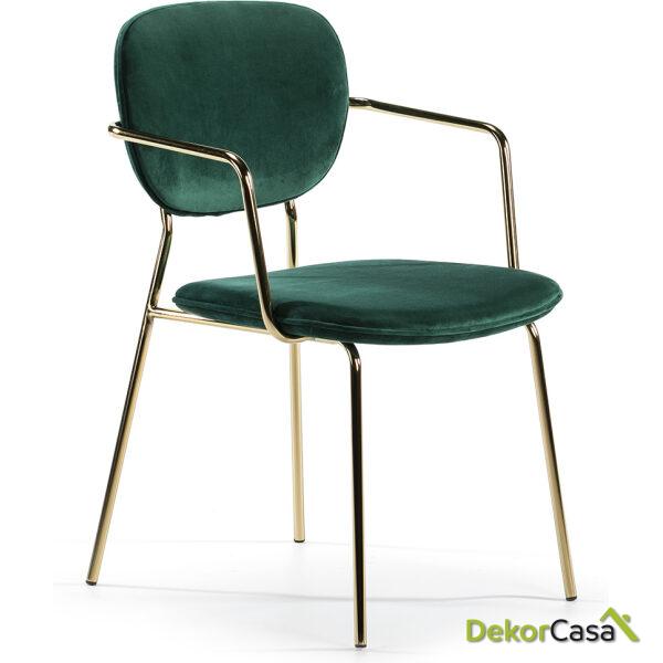 Silla 55X55X82 Metal Dorado/Tela Verde