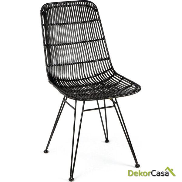 Silla 57X45X88 Metal/Mimbre Negro