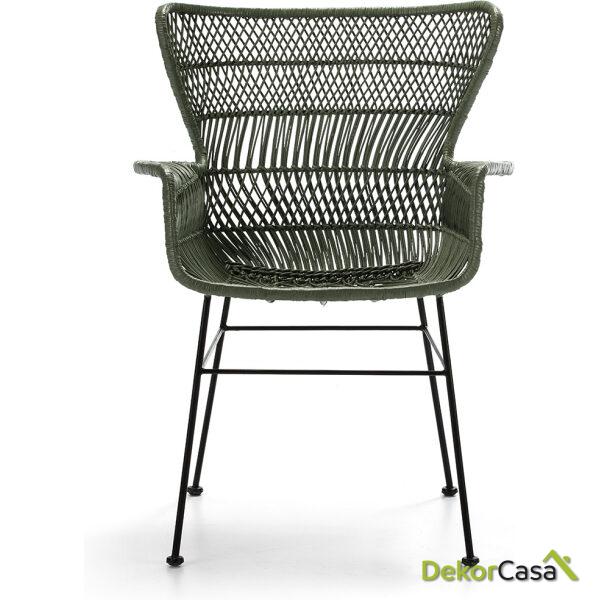 Silla 60X65X89 Metal Negro/Mimbre Verde