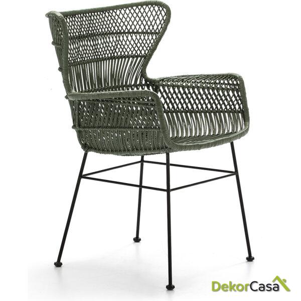 Silla 60X65X89 Metal Negro/Mimbre Verde