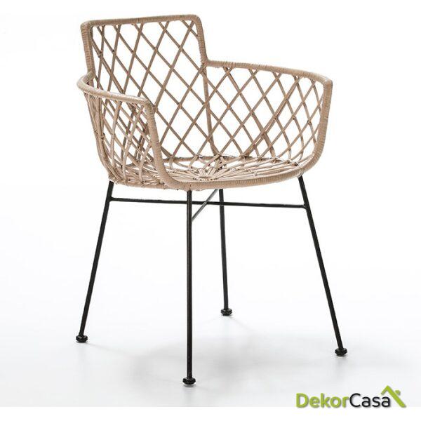 Silla 61X57X76 Metal Negro/Mimbre Caramelo