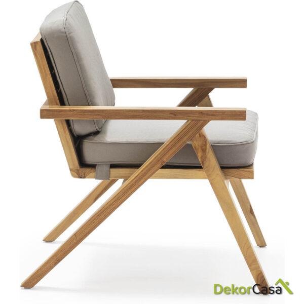 Silla 66X70X83 Madera De Teca/Tela Natural/Gris