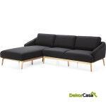 Sofá Chaise Long 285X90/150X80 Madera Natural/Tela Negro