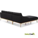 Sofá Chaise Long 285X90/150X80 Madera Natural/Tela Negro