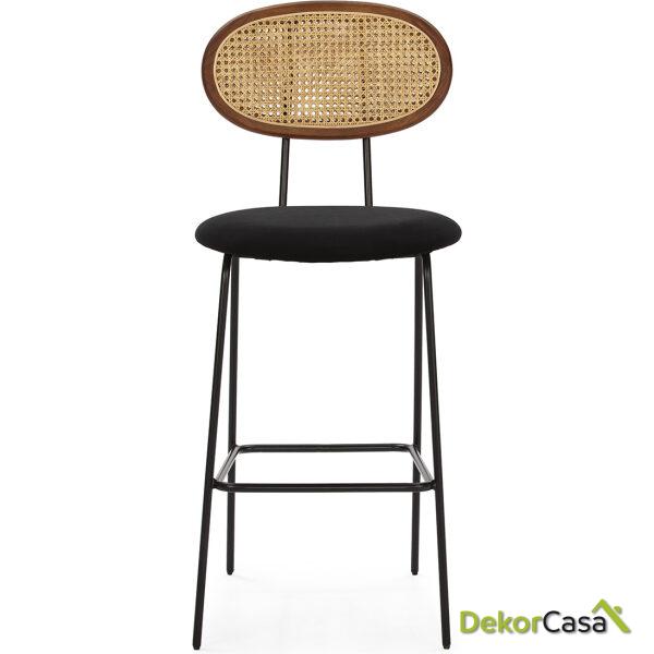 Taburete 47X57X107 Metal Negro/Madera Marrón/Ratán Natural/Terciopelo Negro