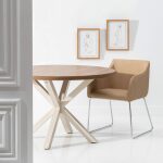 Mesa Comedor Natural-Blanco Dm-Metal 120 X 120 X 76 Cm