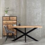 Mesa Comedor Natural-Negro Madera-Hierro 160 X 90 X 79 Cm