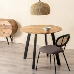 Mesa Comedor Natural-Negro Madera-Hierro 90 X 90 X 77 Cm