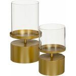 Portavelas Oro Cristal/Metal Decoración 15,50 X 15,50 X 25 C