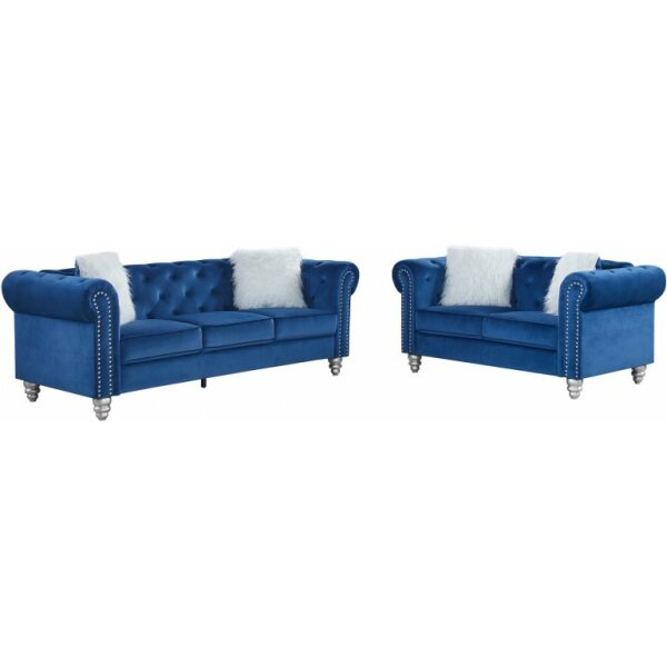 Set sofas chester style 3 2 plazas tapizado velvet azul 67 jpg