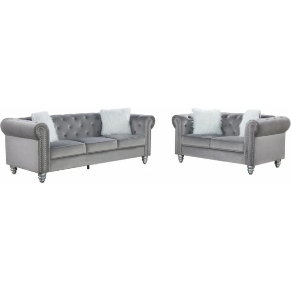 Set sofas chester style 3 2 plazas tapizado velvet gris 27 jpg