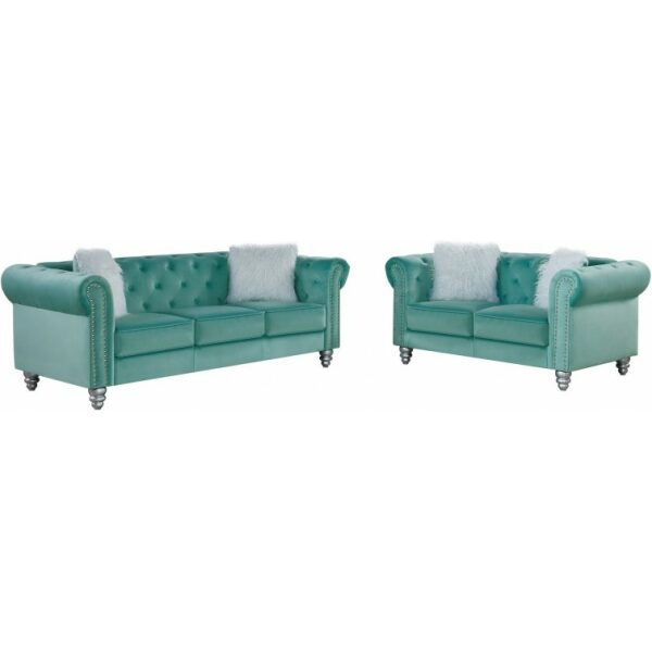 Set sofas chester style 3 2 plazas tapizado velvet verde agua 58 jpg
