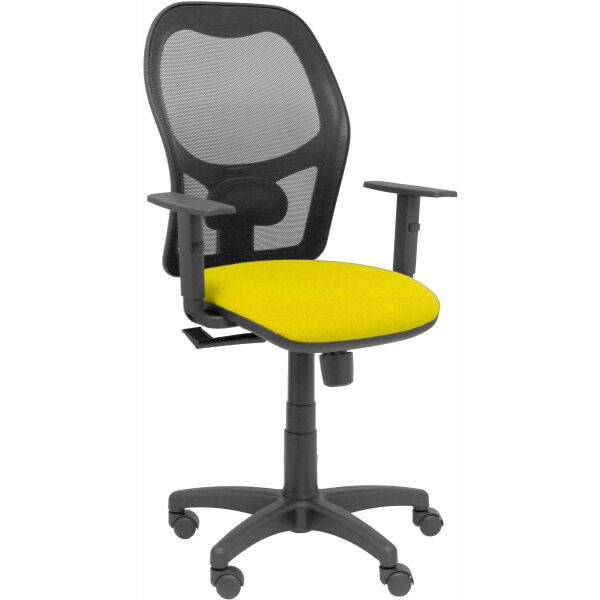 Silla Alocén malla negra asiento bali amarillo brazos regulables