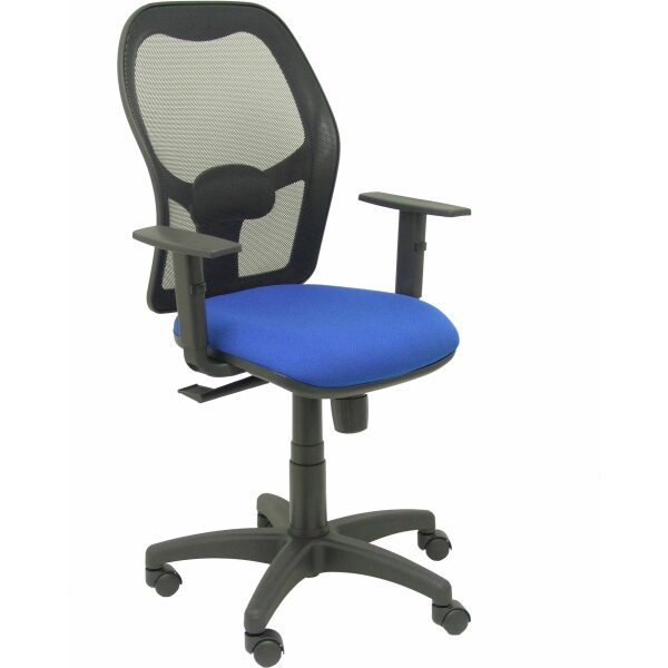 Silla Alocén malla negra asiento bali azul brazos regulables