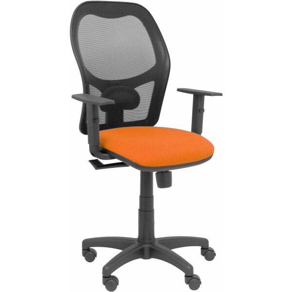 Silla Alocén malla negra asiento bali naranja brazos regulables