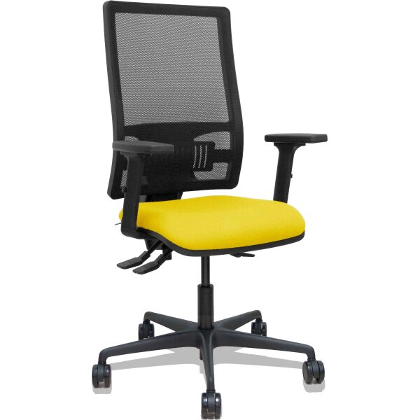 Silla Bormate asincro malla negra asiento bali amarillo brazos 2D ruedas 65mm