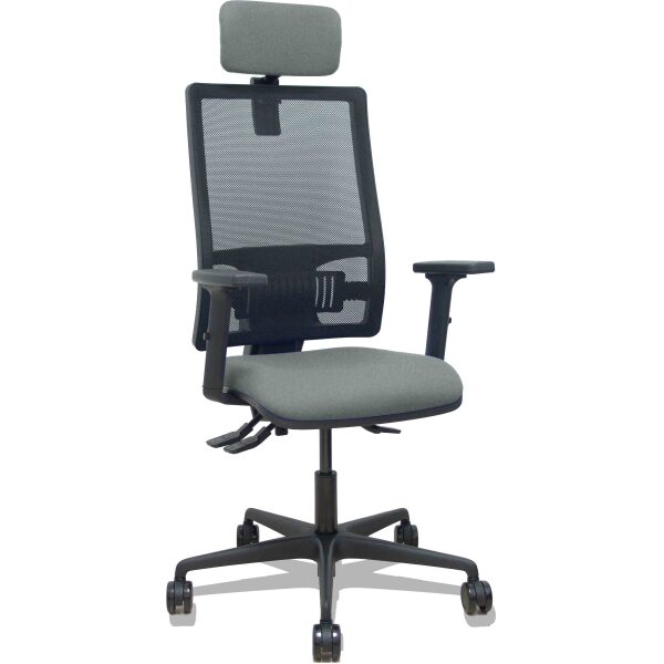 Silla Bormate asincro malla negra asiento bali gris brazos 2D ruedas 65mm cabecero regulable