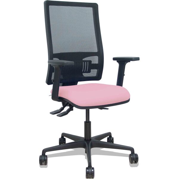 Silla Bormate asincro malla negra asiento bali rosa brazos 2D ruedas 65mm